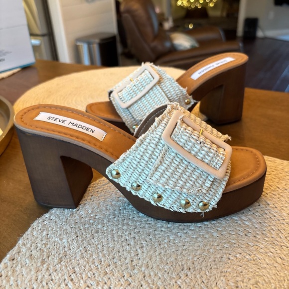 Steve Madden Shoes - Steve Madden Women's Cream and Brown Woven Mules